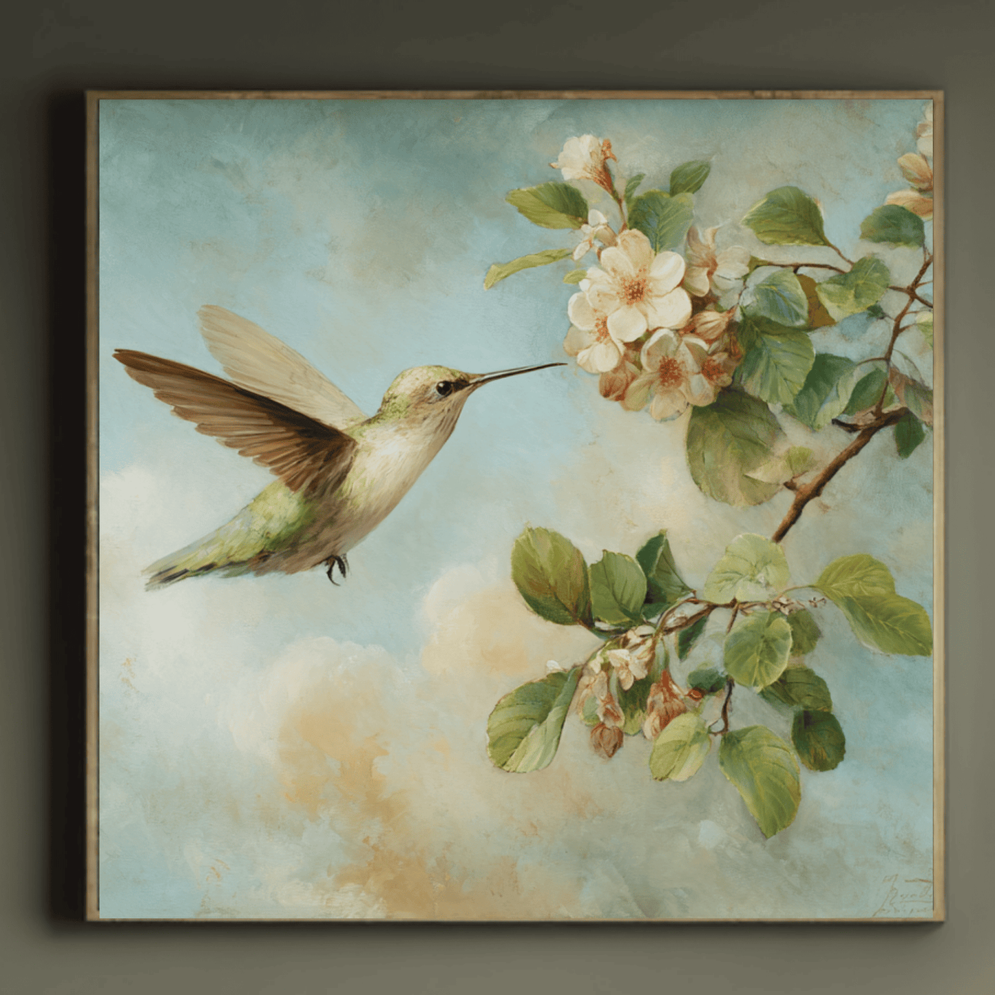 Small Bird Gold Frame Wall Art, Elegant Nature Canvas Print, Luxury Bird Poster, Modern Minimalist Home Decor, Contemporary Living Room Artwork