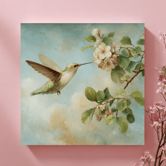 Small Bird Gold Frame Wall Art, Elegant Nature Canvas Print, Luxury Bird Poster, Modern Minimalist Home Decor, Contemporary Living Room Artwork