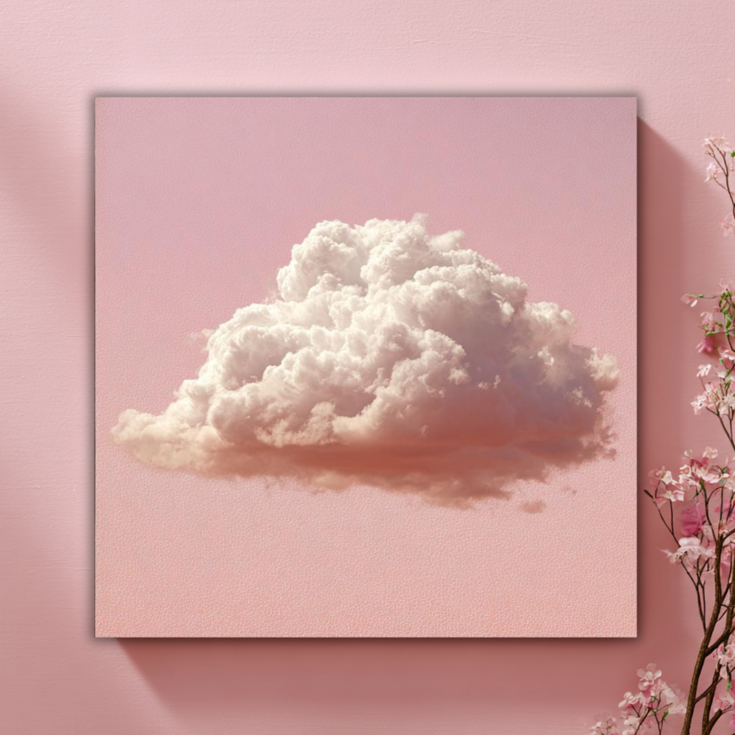 Pink Cloud Fluid Abstract Wall Art, Framed Pastel Fluid Pour Print, Modern Living Room Decor, Large Canvas Poster, Contemporary Home Art