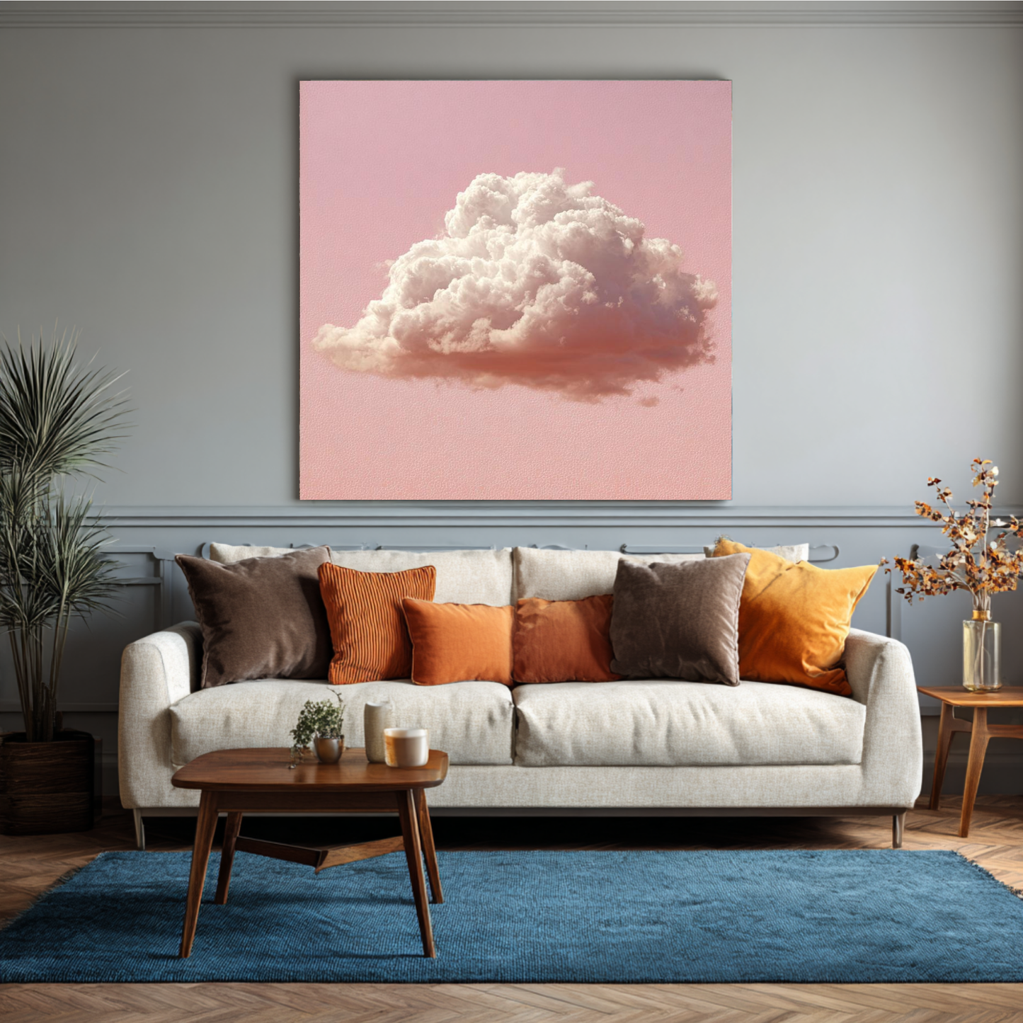 Pink Cloud Fluid Abstract Wall Art, Framed Pastel Fluid Pour Print, Modern Living Room Decor, Large Canvas Poster, Contemporary Home Art