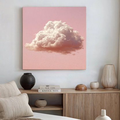 Pink Cloud Fluid Abstract Wall Art, Framed Pastel Fluid Pour Print, Modern Living Room Decor, Large Canvas Poster, Contemporary Home Art