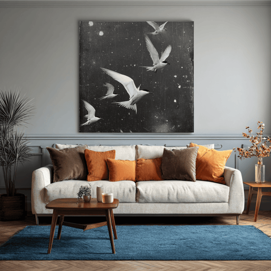 Black White Bird Wall Art, Vintage Flying Birds Canvas Print, Minimalist Nature Poster, Monochrome Wildlife Home Decor, Contemporary Bird Artwork