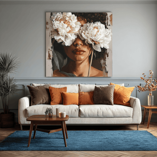 Black Woman Floral Portrait Art, Elegant Feminine Canvas Print, Modern Flower Face Wall Art, Contemporary Beauty Home Decor, Abstract Portrait Artwork