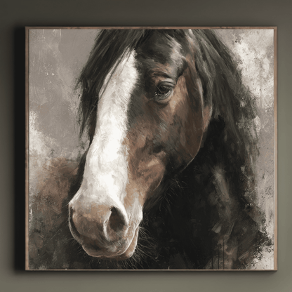 Brown Horse Portrait Painting, Elegant Equine Wall Art, Rustic Horse Canvas Print, Modern Farmhouse Home Decor, Contemporary Animal Artwork