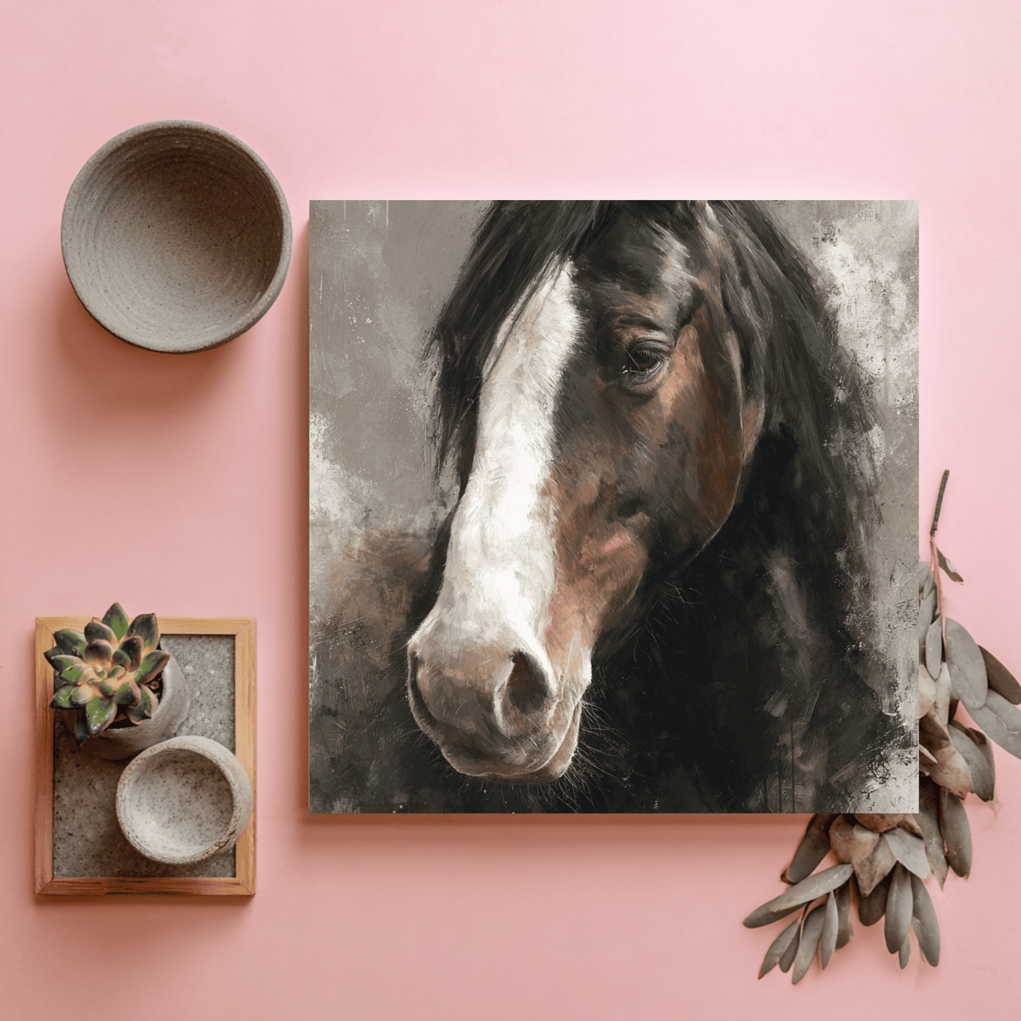 Brown Horse Portrait Painting, Elegant Equine Wall Art, Rustic Horse Canvas Print, Modern Farmhouse Home Decor, Contemporary Animal Artwork
