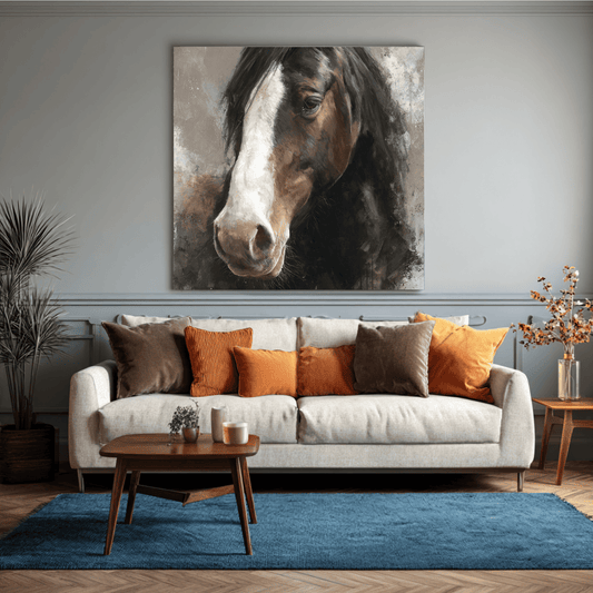Brown Horse Portrait Painting, Elegant Equine Wall Art, Rustic Horse Canvas Print, Modern Farmhouse Home Decor, Contemporary Animal Artwork