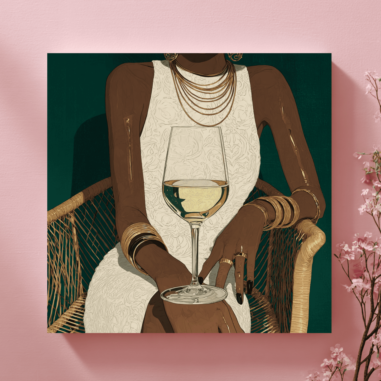 Elegant Fashion Figure Art, Modern Black Woman Wall Art, Luxury Feminine Canvas Print, Contemporary Glam Home Decor, Stylish Portrait Artwork