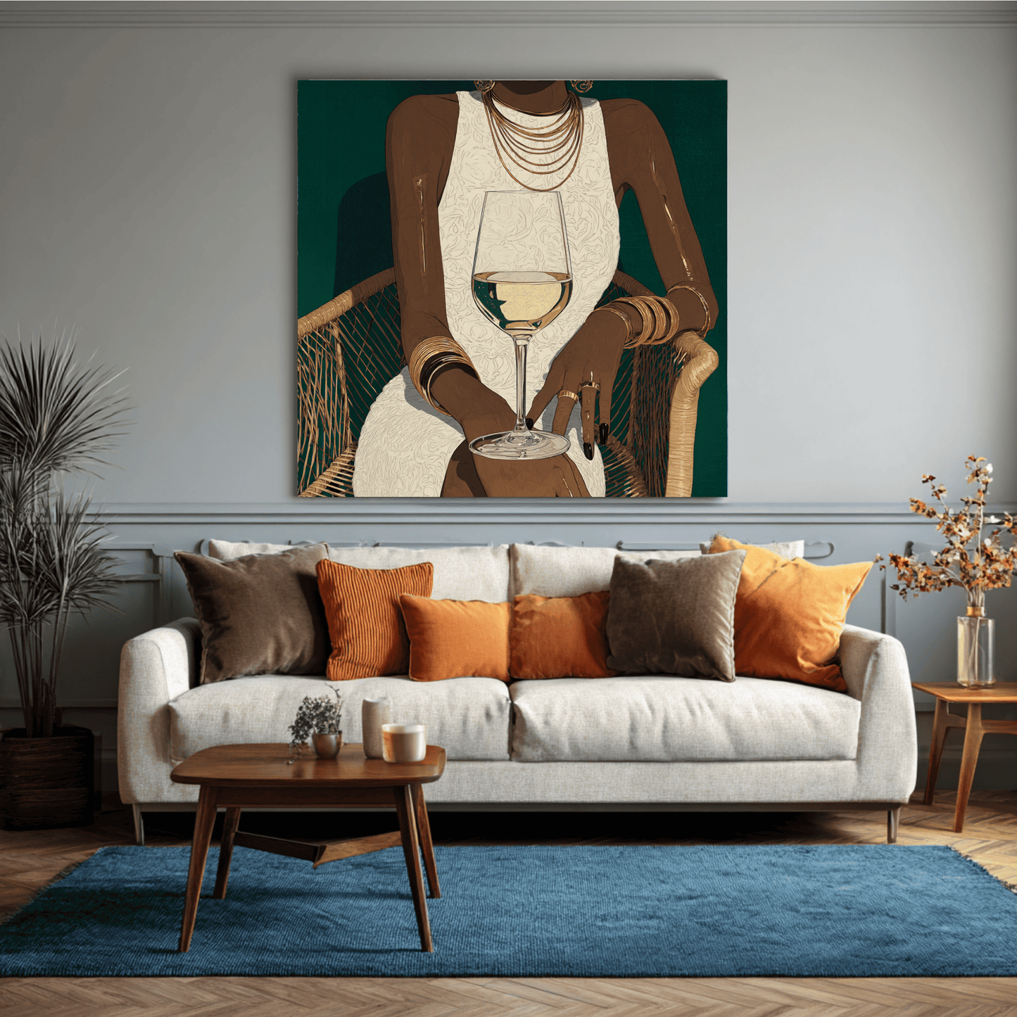 Elegant Fashion Figure Art, Modern Black Woman Wall Art, Luxury Feminine Canvas Print, Contemporary Glam Home Decor, Stylish Portrait Artwork