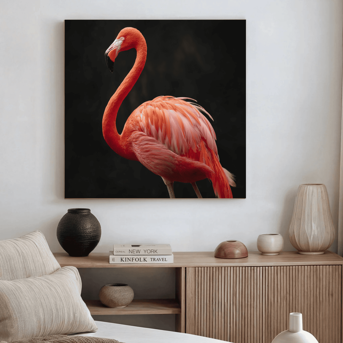 Flamingo Coral Pink Wall Art, Tropical Bird Canvas Print, Elegant Flamingo Poster, Modern Wildlife Home Decor, Contemporary Nature Artwork
