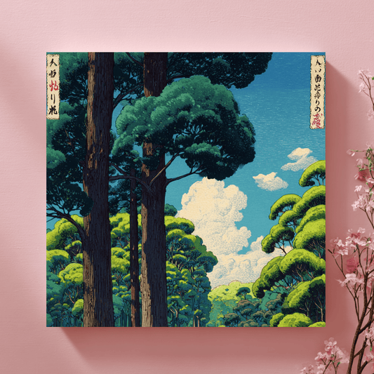 Japanese Forest Woodblock Art, Traditional Nature Landscape Print, Vintage Ukiyo-e Style Wall Art, Oriental Forest Canvas Decor, Scenic Japanese Artwork