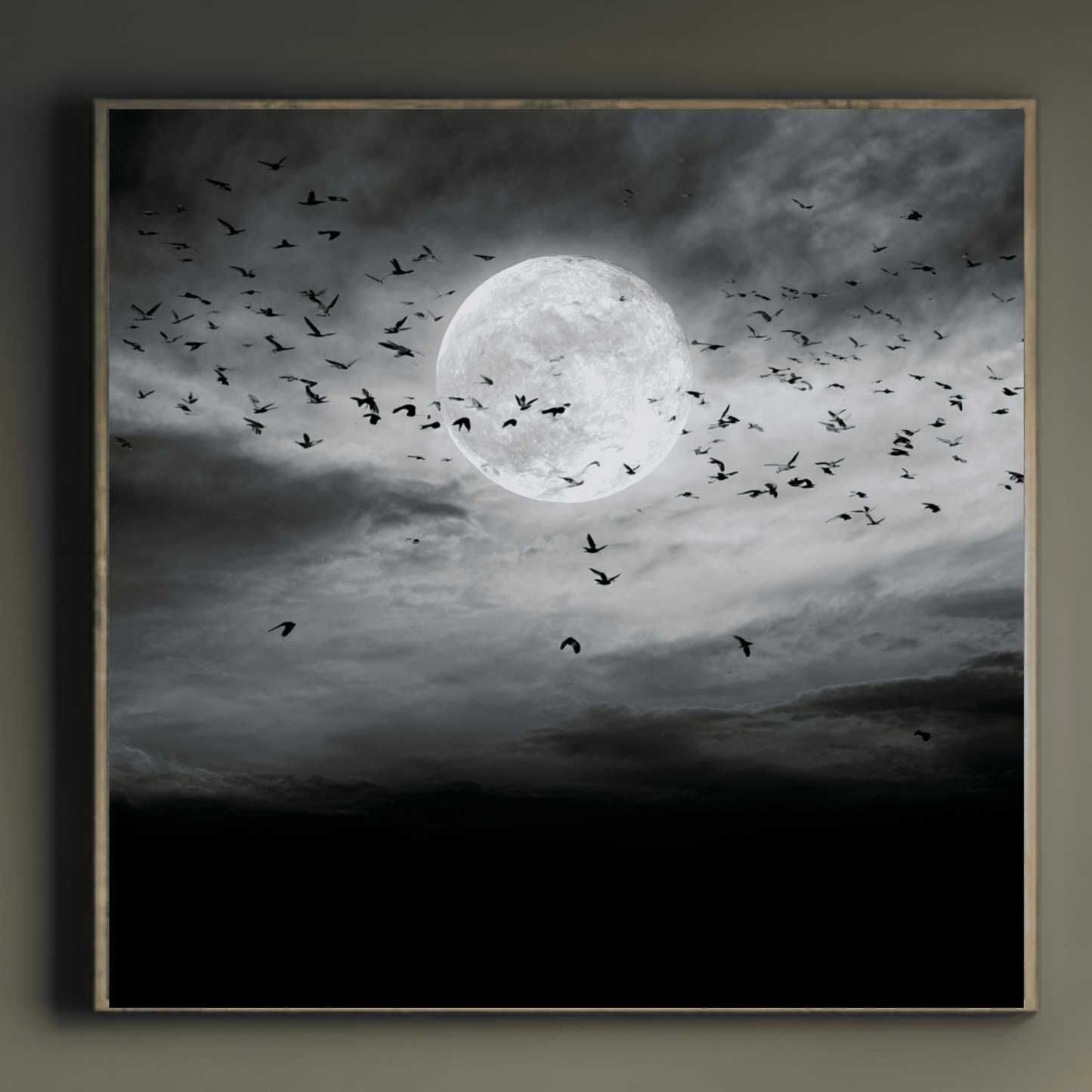 Full Moon Grayscale Wall Art, Dark Night Sky Canvas Print, Black White Moon Poster, Moody Celestial Home Decor, Contemporary Moonlight Artwork
