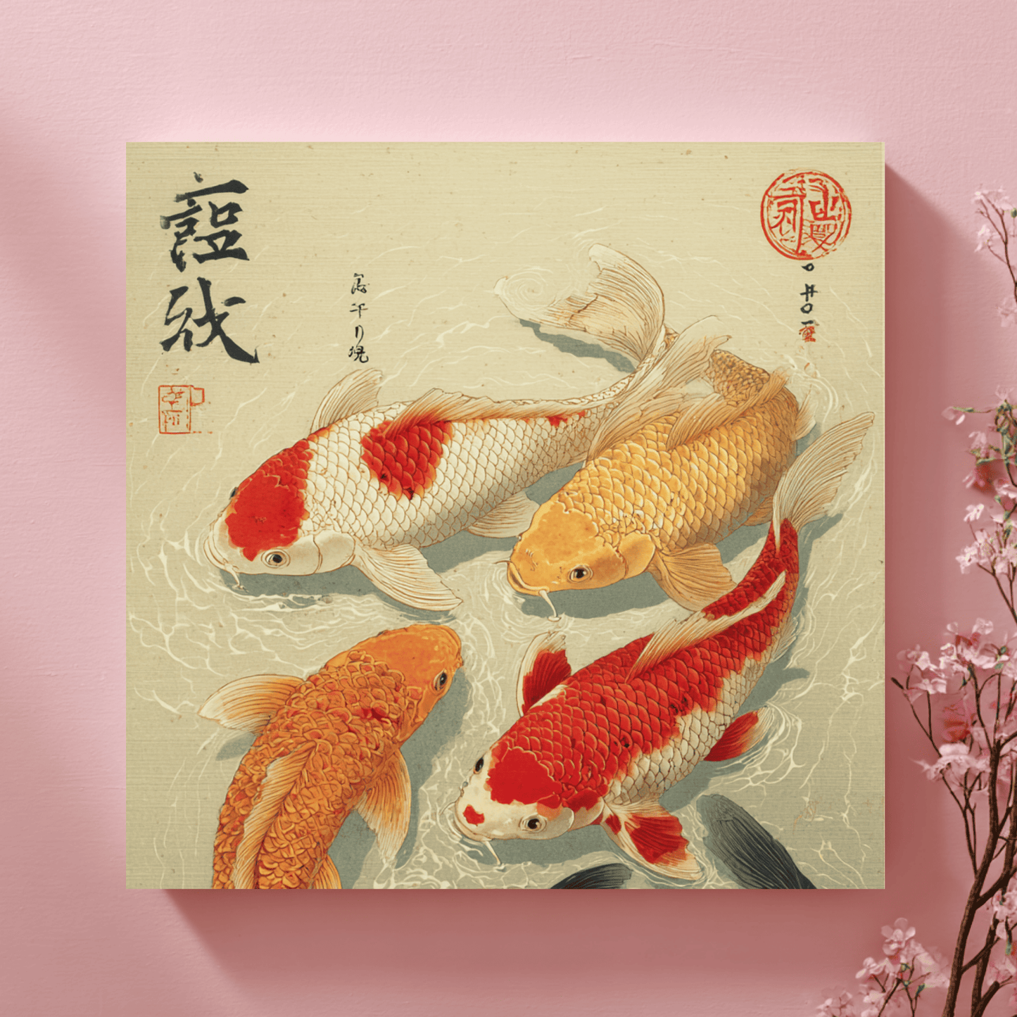Koi Fish Japanese Style Art, Elegant Asian Wall Decor, Traditional Japanese Inspired Canvas Print, Modern Zen Living Room Poster, Contemporary Home Artwork