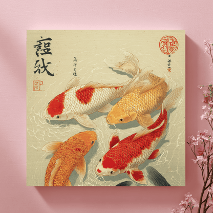 Koi Fish Japanese Style Art, Elegant Asian Wall Decor, Traditional Japanese Inspired Canvas Print, Modern Zen Living Room Poster, Contemporary Home Artwork