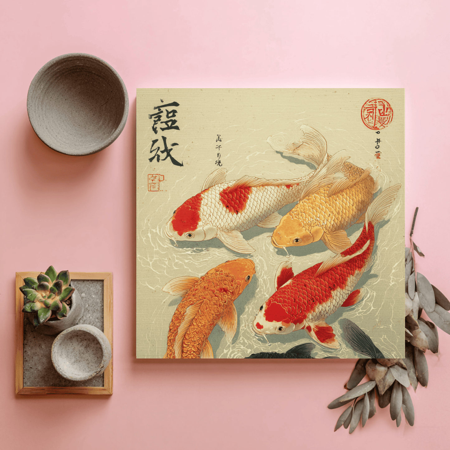 Koi Fish Japanese Style Art, Elegant Asian Wall Decor, Traditional Japanese Inspired Canvas Print, Modern Zen Living Room Poster, Contemporary Home Artwork