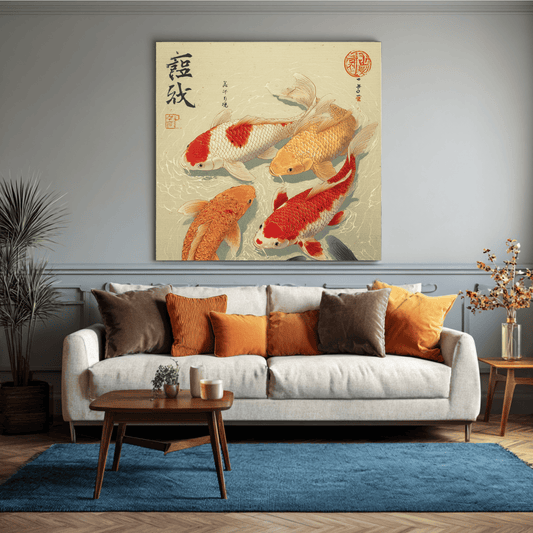 Koi Fish Japanese Style Art, Elegant Asian Wall Decor, Traditional Japanese Inspired Canvas Print, Modern Zen Living Room Poster, Contemporary Home Artwork