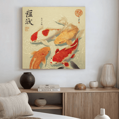 Koi Fish Japanese Style Art, Elegant Asian Wall Decor, Traditional Japanese Inspired Canvas Print, Modern Zen Living Room Poster, Contemporary Home Artwork
