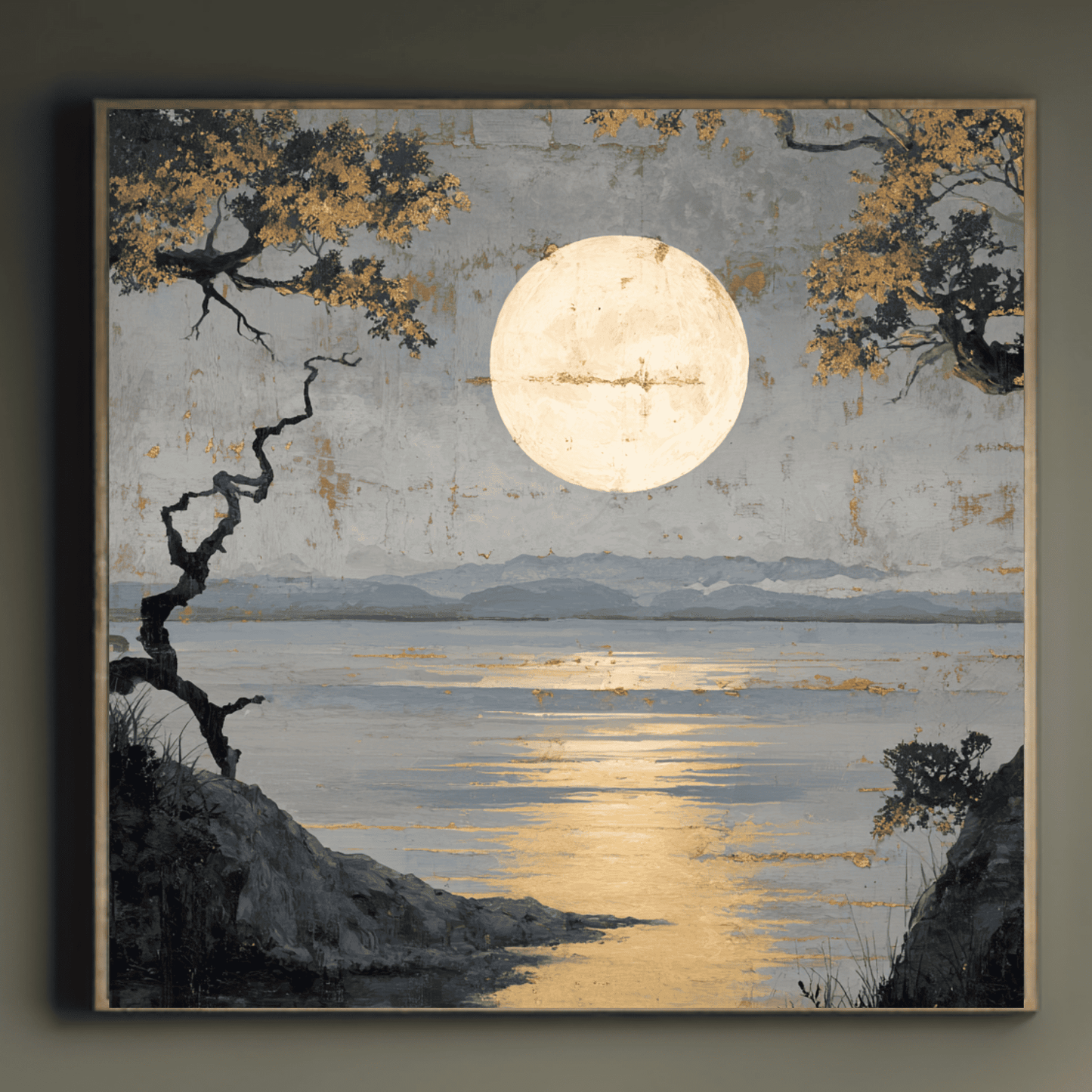 Moonlight Landscape Wall Art, Serene Night Nature Canvas Print, Modern Scenic Poster, Contemporary Moonlight Home Decor, Peaceful Landscape Artwork