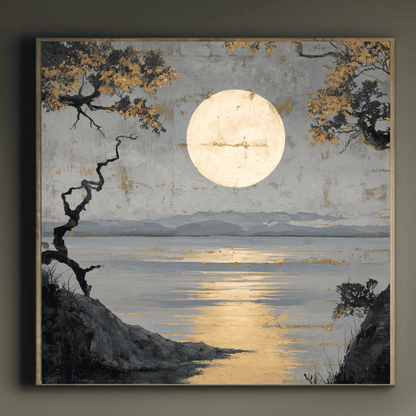 Moonlight Landscape Wall Art, Serene Night Nature Canvas Print, Modern Scenic Poster, Contemporary Moonlight Home Decor, Peaceful Landscape Artwork