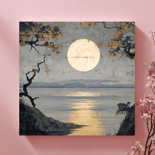 Moonlight Landscape Wall Art, Serene Night Nature Canvas Print, Modern Scenic Poster, Contemporary Moonlight Home Decor, Peaceful Landscape Artwork