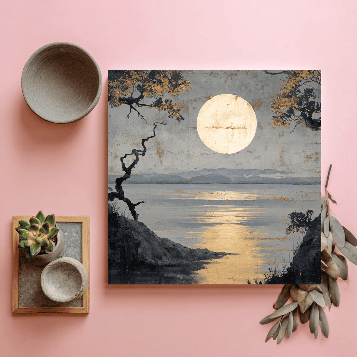 Moonlight Landscape Wall Art, Serene Night Nature Canvas Print, Modern Scenic Poster, Contemporary Moonlight Home Decor, Peaceful Landscape Artwork