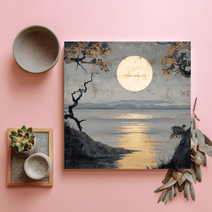 Moonlight Landscape Wall Art, Serene Night Nature Canvas Print, Modern Scenic Poster, Contemporary Moonlight Home Decor, Peaceful Landscape Artwork