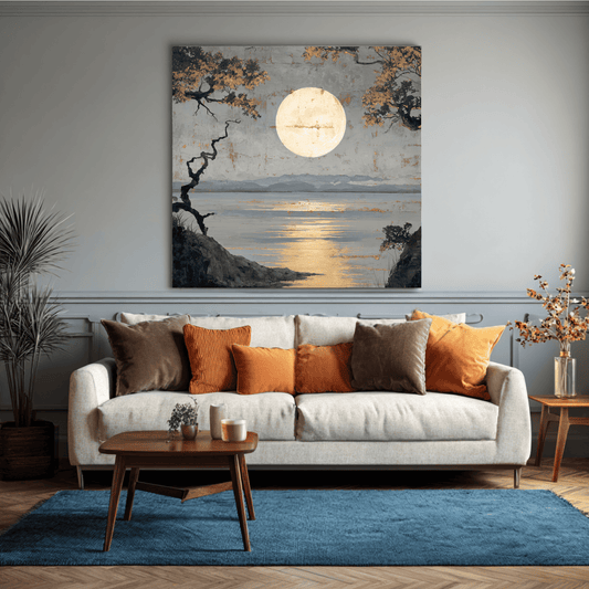 Moonlight Landscape Wall Art, Serene Night Nature Canvas Print, Modern Scenic Poster, Contemporary Moonlight Home Decor, Peaceful Landscape Artwork