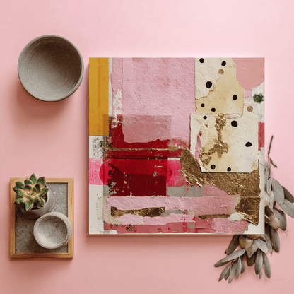 Pink Abstract Texture Wall Art, Modern Collage Canvas Print, Contemporary Mixed Media Poster, Minimalist Pink Home Decor, Artistic Abstract Artwork