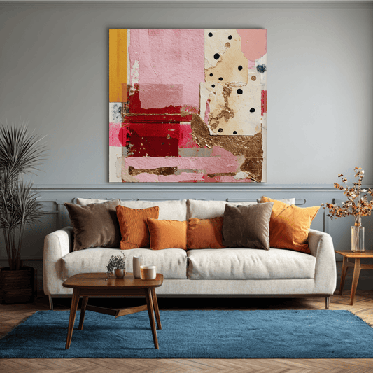 Pink Abstract Texture Wall Art, Modern Collage Canvas Print, Contemporary Mixed Media Poster, Minimalist Pink Home Decor, Artistic Abstract Artwork