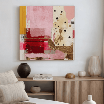 Pink Abstract Texture Wall Art, Modern Collage Canvas Print, Contemporary Mixed Media Poster, Minimalist Pink Home Decor, Artistic Abstract Artwork