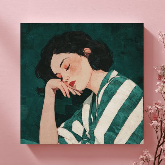 Sleeping Woman Minimal Wall Art, Modern Abstract Female Canvas Print, Elegant Line Art Poster, Contemporary Neutral Home Decor, Minimalist Bedroom Artwork