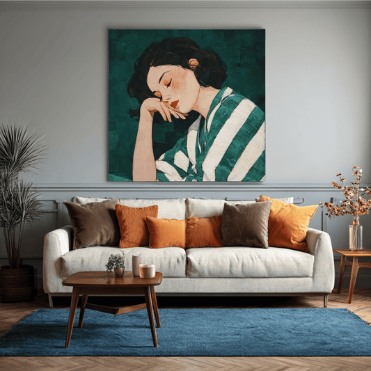 Sleeping Woman Minimal Wall Art, Modern Abstract Female Canvas Print, Elegant Line Art Poster, Contemporary Neutral Home Decor, Minimalist Bedroom Artwork