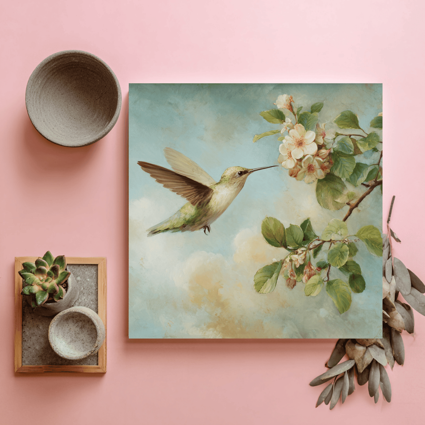 Small Bird Gold Frame Wall Art, Elegant Nature Canvas Print, Luxury Bird Poster, Modern Minimalist Home Decor, Contemporary Living Room Artwork