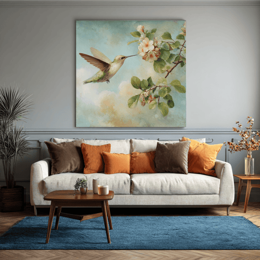 Small Bird Gold Frame Wall Art, Elegant Nature Canvas Print, Luxury Bird Poster, Modern Minimalist Home Decor, Contemporary Living Room Artwork