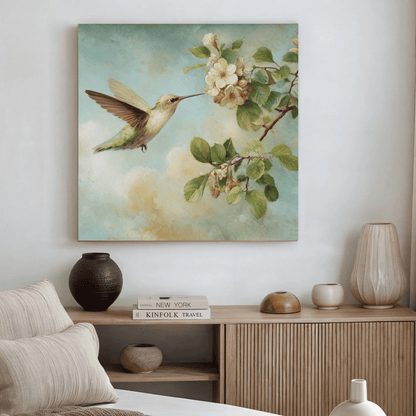 Small Bird Gold Frame Wall Art, Elegant Nature Canvas Print, Luxury Bird Poster, Modern Minimalist Home Decor, Contemporary Living Room Artwork